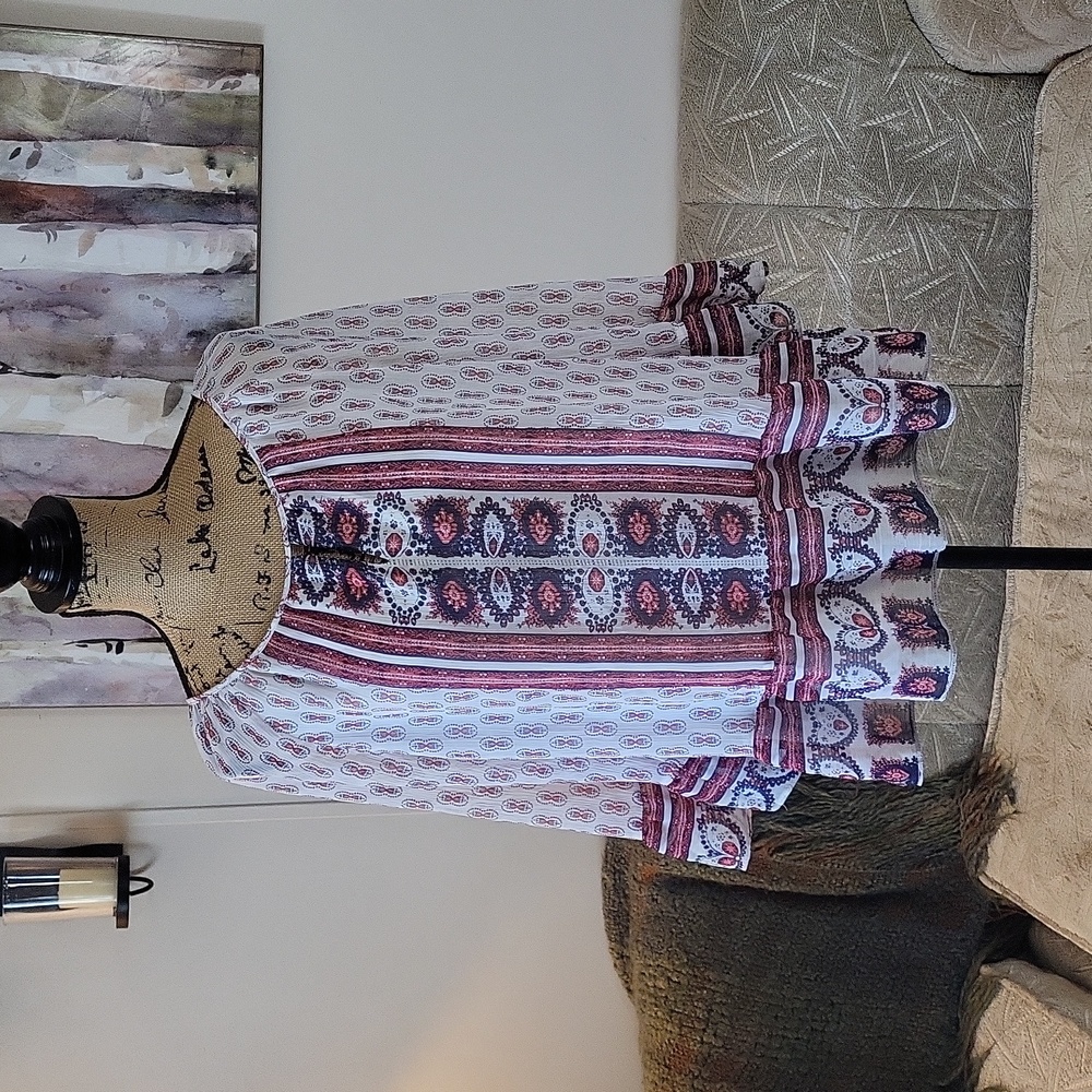 St. John's Bay Boho Paisley Ruffle Poet Sleeve Blouse